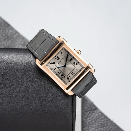Cartier Tank Chinoise Rose Gold Gray Dial Mens Watch WGTA0075 Box Card