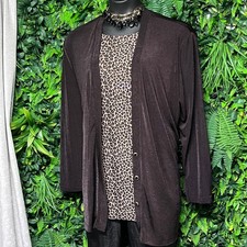 Vintage Justin B Jones Top Women 2X Brown Leopard Print Long Sleeve 3339