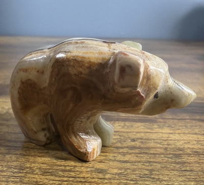 #ad Hand Carved Grizzly Bear Figurine Banded From Brown And Green Onyx Stone 2.5 In $15.98