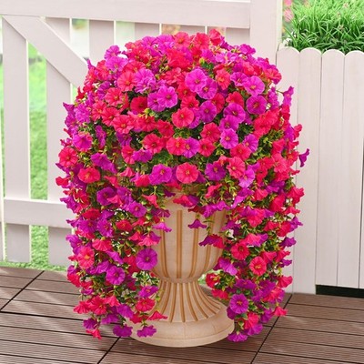 Artificial Flowers 8 Pack Hanging Silk Petunia UV Resistant Fuchsia Rose Dolicer