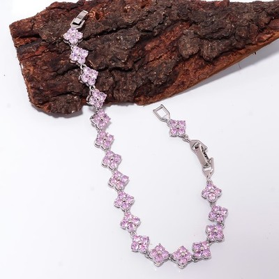 Pink Kunzite 925 Sterling Silver Adjustable Bracelet 7-8'' B13441, Gift for her