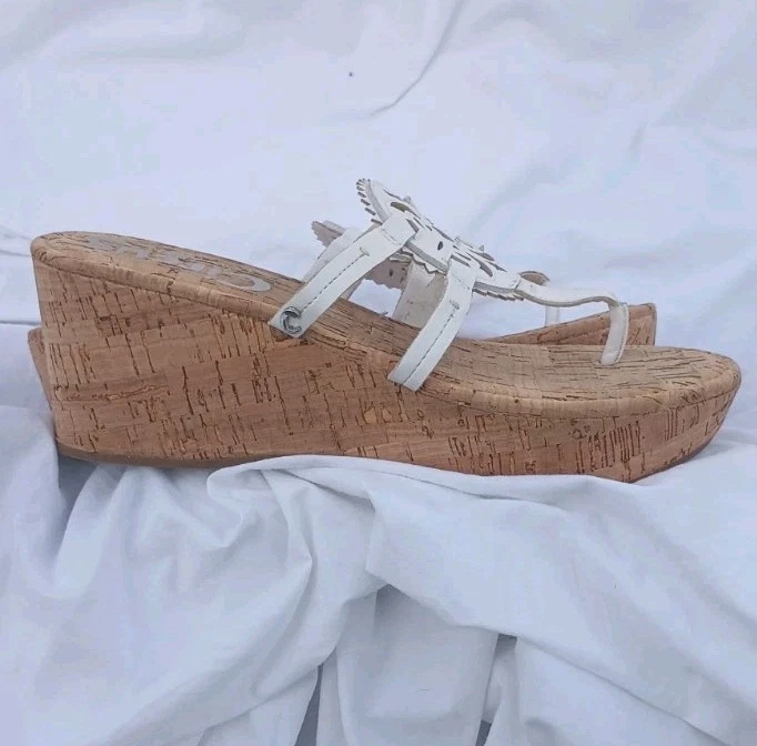 Nuevo Sam Edelman Circo Corcho Tacón Cuña Cuero Blanco Zapatos Mujer 9M Clásico Ciudad Foto 2 de 4