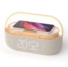 Bluetooth Speaker Alarm Clock with Wireless Charger, FM Radio, LED Night Light,