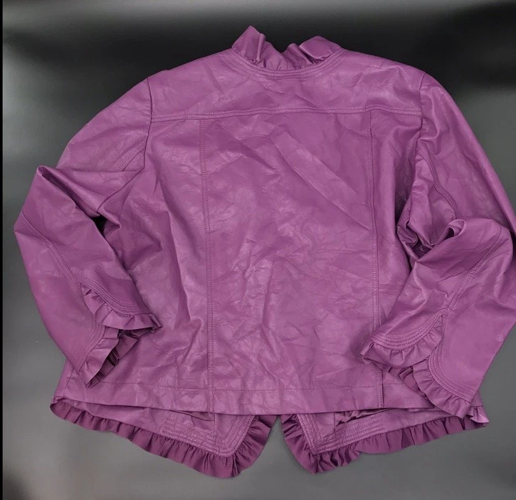 Hot in Hollywood Purple Faux Leather Jacket With Ruffles & Pockets Size 3XL - Image 4 of 4