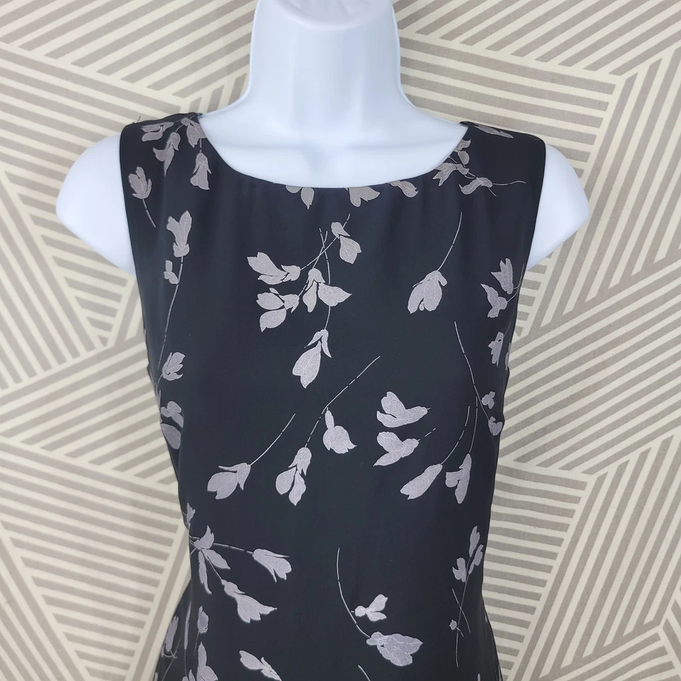 Vestido de Fiesta Vintage Años 90 Sin Mangas Talla 8 Pequeño Largo Maxi Floral Alt Event Negro Fluido Foto 4 de 4