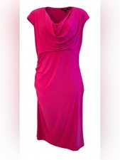 Adrianna Papell Fuchsia Pink Cowl Neck Ruched Sheath Dress Size 8