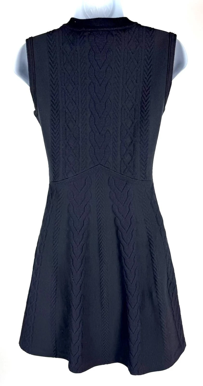 Abito donna Tory Burch nero smanicato maglia cavo svasato lana taglia XS