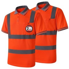 NEW Visibility Reflective Safety Work Shirts Polo Men Women - Pack of 2 - Medium