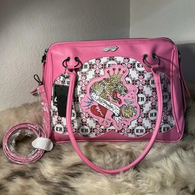 NWT Ed Hardy Satchel Crossbody - Pink & White - Skulls, Logo