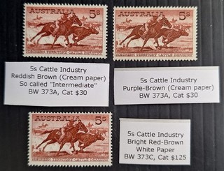 1961 64 Australia 3X5/ Cattle Industry stamps 2 shadesCream & White ppr MUH$185