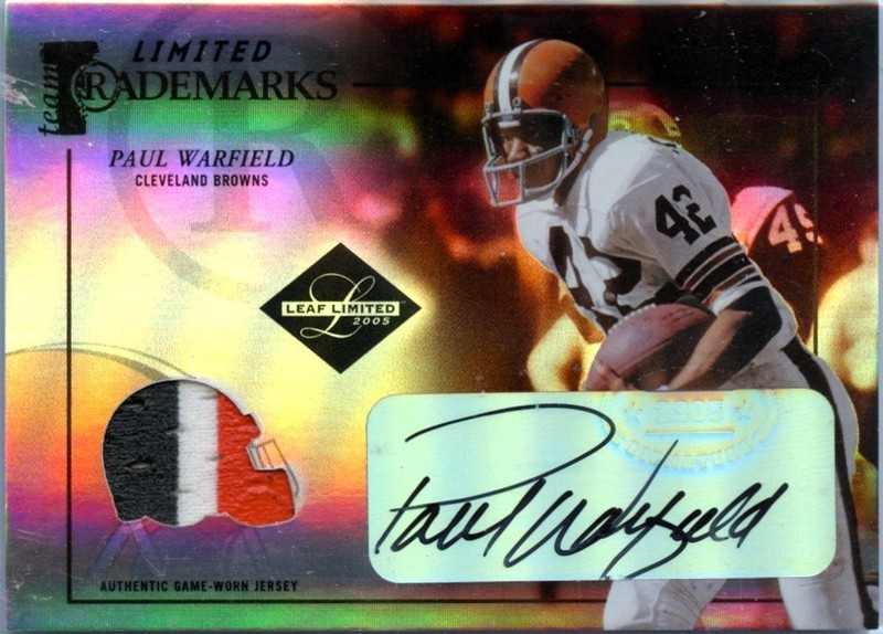PAUL WARFIELD 2005 LEAF LIMITED TRADEMARKS GAME USED PATCH AUTO SP 15/25 BROWNS