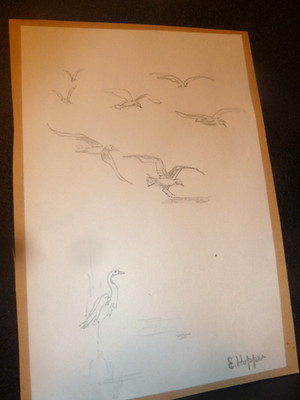Original Vintage Pencil Drawing ''Water Birds'' Attributed to Edward Hopper