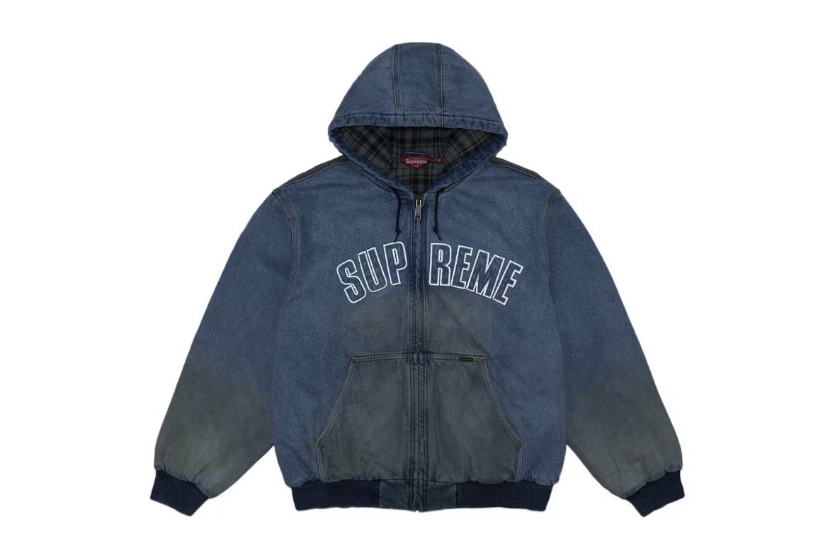 Size XL - Supreme Reflective Arc Hooded Canvas Work Jacket Denim Blue image 2