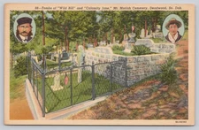 Linen Postcard Mt. Moriah Cemetery Wild Bill & Calamity Jane Deadwood