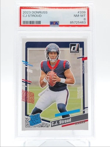 C.J. STROUD 2023 DONRUSS RATED ROOKIE FOOTBALL TEXANS C RC PSA 8 Q4320