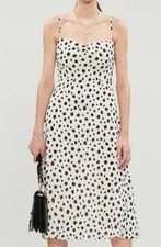 Reformation Spaghetti Strap Midi Silk Dress Polka Dot Black/Neutral-Size 2-XS
