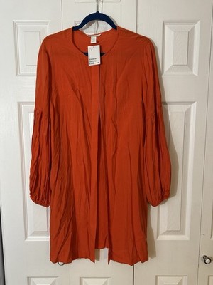h&m orange midi dress Women's Orange Balloon-sleeved dress