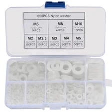 YOUYIDUN-650 Pcs White Nylon Flat Washer Assortment Kit, Round Flat Nylon Was...