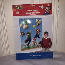 NEW Super Mario Scene Setter BACKDROP 6 foot Wall Decorating Kit 4pcs