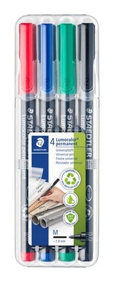 Lumocolor Universal Pen, Medium, Felt Tip, Permanent Marker, Box of 4 Assorte...