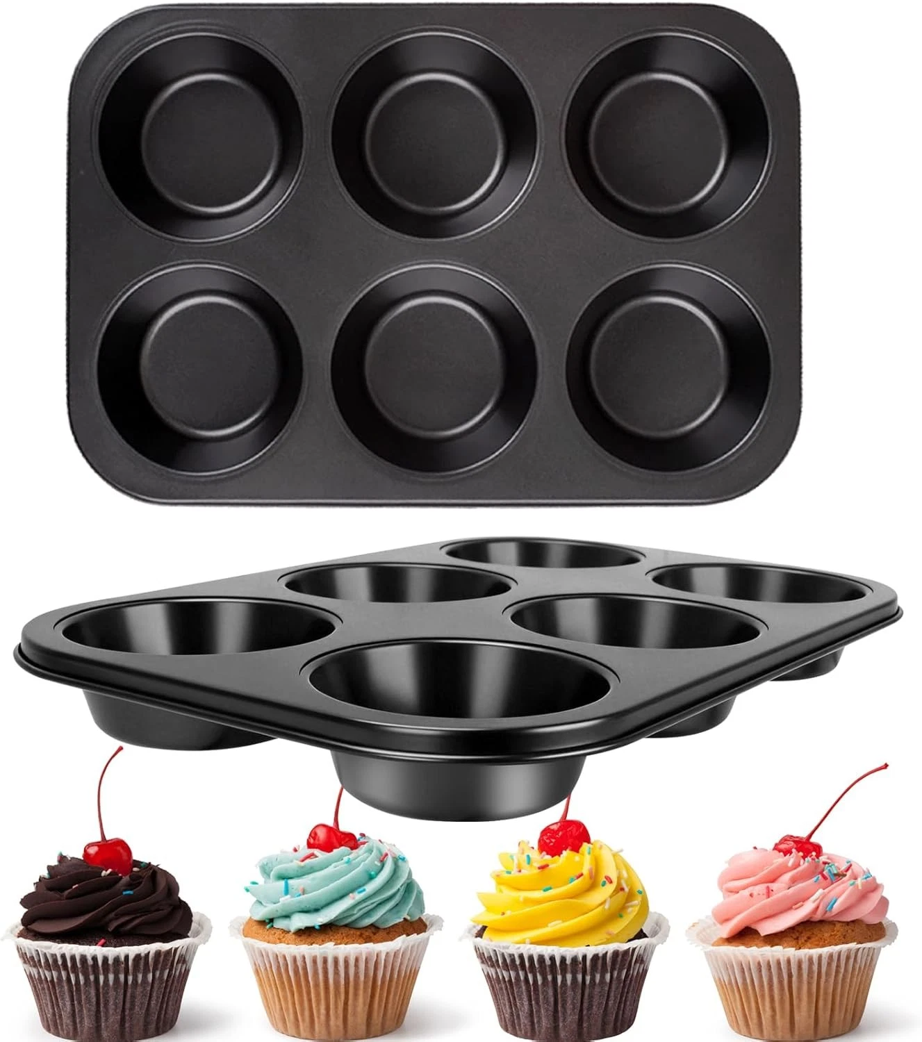 2-Pack Jumbo Muffin Pan: 6 Cup Nonstick Extra Large Muffin Tin (3.35" x 1.77")
Opens in a new window