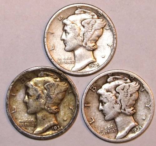 (3) Mercury Dimes - Fine - 1934 1935 1935S - #0753ED