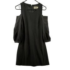 Eliza J Size 6 Black Dress Puff Balloon Sleeves Shift Cold Shoulder Back Zipper