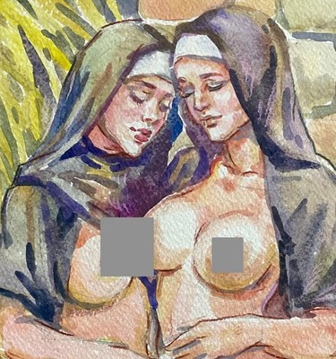 Hand made - Watercolor Drawing - Elegant  Womans 11 2/3 x 8 inches