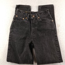 VTG Levi's 512 Slim Fit Tapered Leg 26x29 7 JR. M Black Bat Wing Made in USA