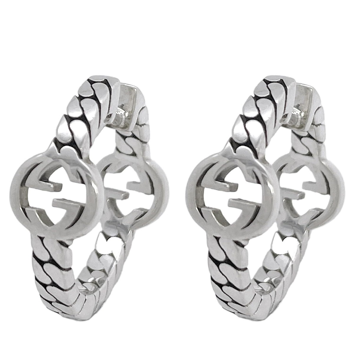 Gucci Interlocking G Hoop Earrings Silver 675122 J8400 0728
