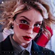 Mens Small Snug Narrow Rectangular Pimp Metal Rim Sunglasses