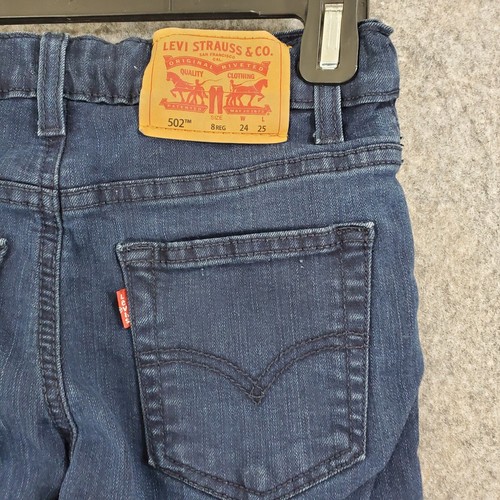 Levis 502 Jeans Boys Youth 8 Regular Blue Dark Wash Adjust Waist 25" Inseam - Picture 6 of 11