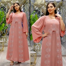 Dubai Women Chiffon Long Dress Abaya Evening Kaftan Muslim Robe Party Gown Prom