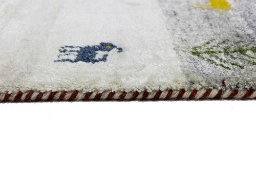 Cream & Gray Pictorial Tribal Indo-Gabbeh Rug Plush Wool Oriental Carpet 4X6 ft - Picture 15 of 18