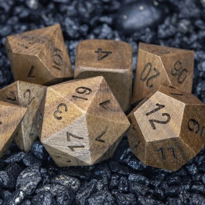 Sage's Trees - Black Walnut Oversized Wood Natural Ink Polyhedral Dice Set