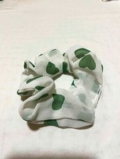 Cute Fashionable Spring Theme with Printed Green Hearts Scrunchie.