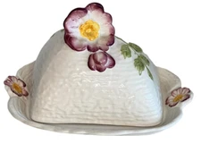 Staffordshire Shorter & Son Butter Cheese Dish Hand Painted Embossed England