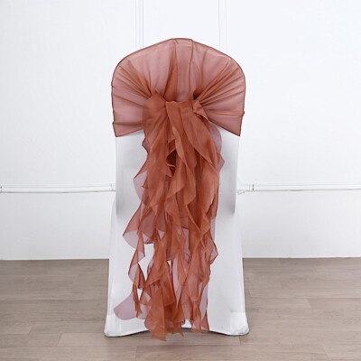 Terracotta Premium CHAIR COVER Curly Chiffon Ruffled SASHES Wedding Decorations