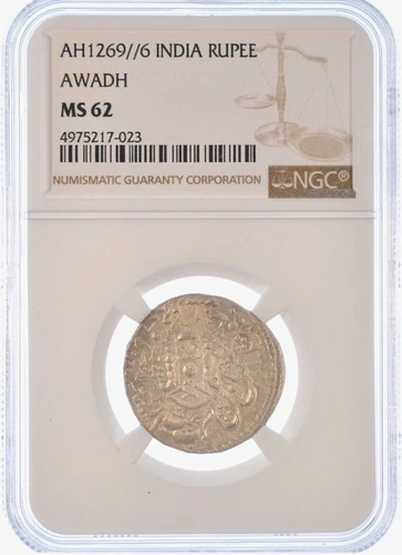 INDIA. Awadh. Rupee, AH 1269 Year 6 (1852). Lucknow Mint Wajid Ali Shah NGC MS62