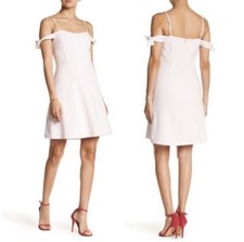 Kensie Pastel Baby Pink Nude Cold Shoulder Crepe Bow Strap Dress Size Large