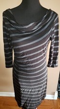 Ann Taylor LOFT Size Medium Black/Grey Stripe Long Sleeve Lined Dress FLATTERING