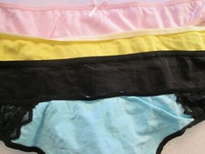 New 4 Ladies Thongs Cotton Panties  Size XL  Pink, Aqua/BlkLace, Black, Yellow  