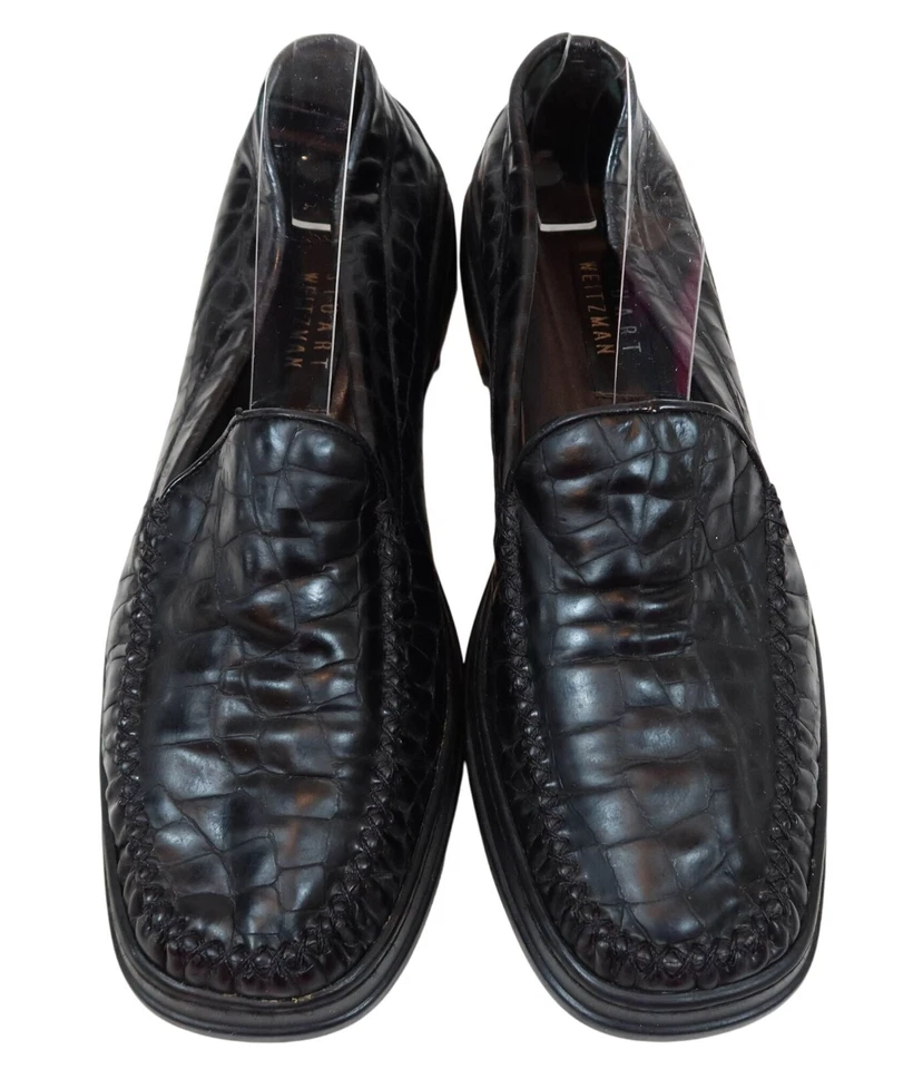 Mocasines de conducción de cuero negro cocodrilo en relieve STUART WEITZMAN Y2K para mujer talla 8,5 Foto 2 de 4