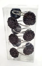 Antique Ruffle Sheffield Bronze Shower Curtain Hooks ~ New ~ 12 Shower Rings