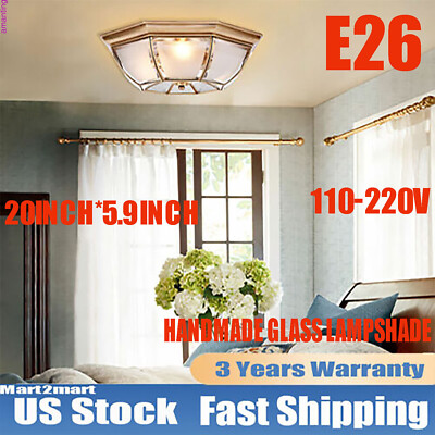 20'' Tiffany Style Ceiling Light Semi Flush Mount Glass Lamp Bedroom Fixture NEW