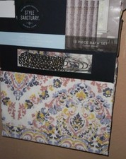 STYLE SANCTUARY 13PC FABRIC SHOWER CURTAIN  HOOKS SET NEW 72 X 72 COTTON BLEND