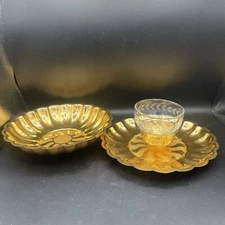 24K Gold Plated Bowl And Chip/dip Scalloped Edge 8 3/4 Inch Vintage GORGEOUS