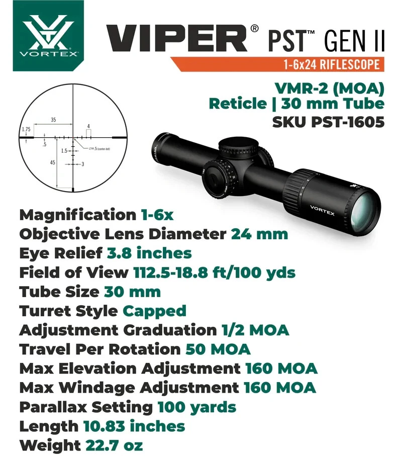 Vortex Optics Viper PST Gen II 1-6x24 SFP VMR-2 MOA Riflescope