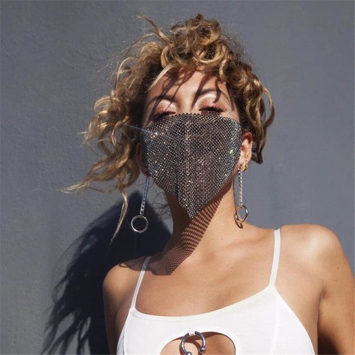Female Vintage Gift Crystal Mouth Mask Bling Reticulated Rhinestone Face Mask - Picture 10 of 16