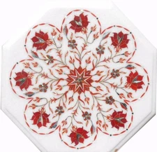 12" Marble Table Top Semi Precious Stones Carnelian Floral Handmade Inlay Work